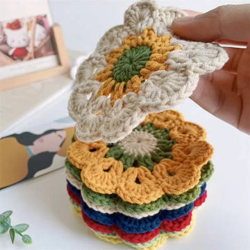 sous verres crochetés fleurs motifs textiles bohèmes vert jaune orange rouge 9cm maison cuisine
