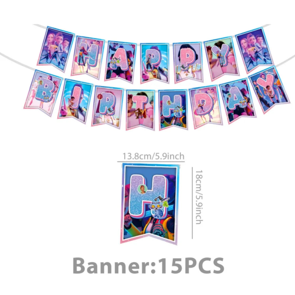 kit décoration anniversaire fille personnages dessin animé assiettes gobelets serviettes nappe guirlande rose violet