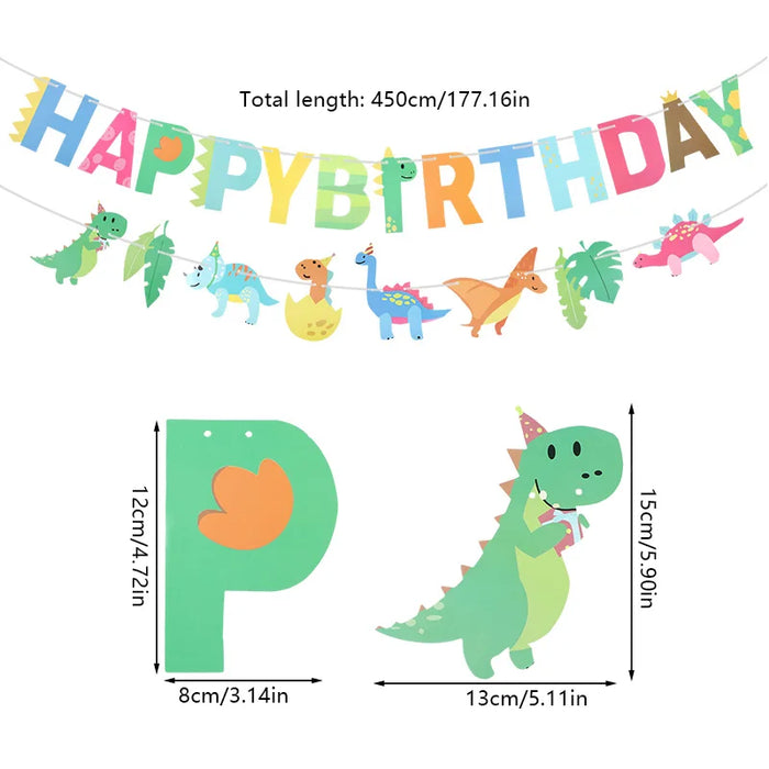 guirlande anniversaire multicolore lettres dinosaures feuilles jungle festive