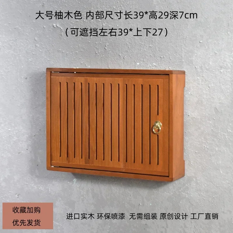boite rangement murale routeur wifi bois poignée dorée grille