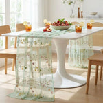nappe table transparente brodée fleurs bleu clair vert violet rose romantique champêtre
