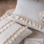 coussin carré bohème franges blanches beige décor maison tissu polyester simple 60x60cm