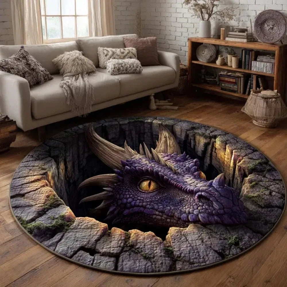 tapis rond violet dragon eye pierre texture rugueuse moderne fantastique 80x80cm 120x120cm