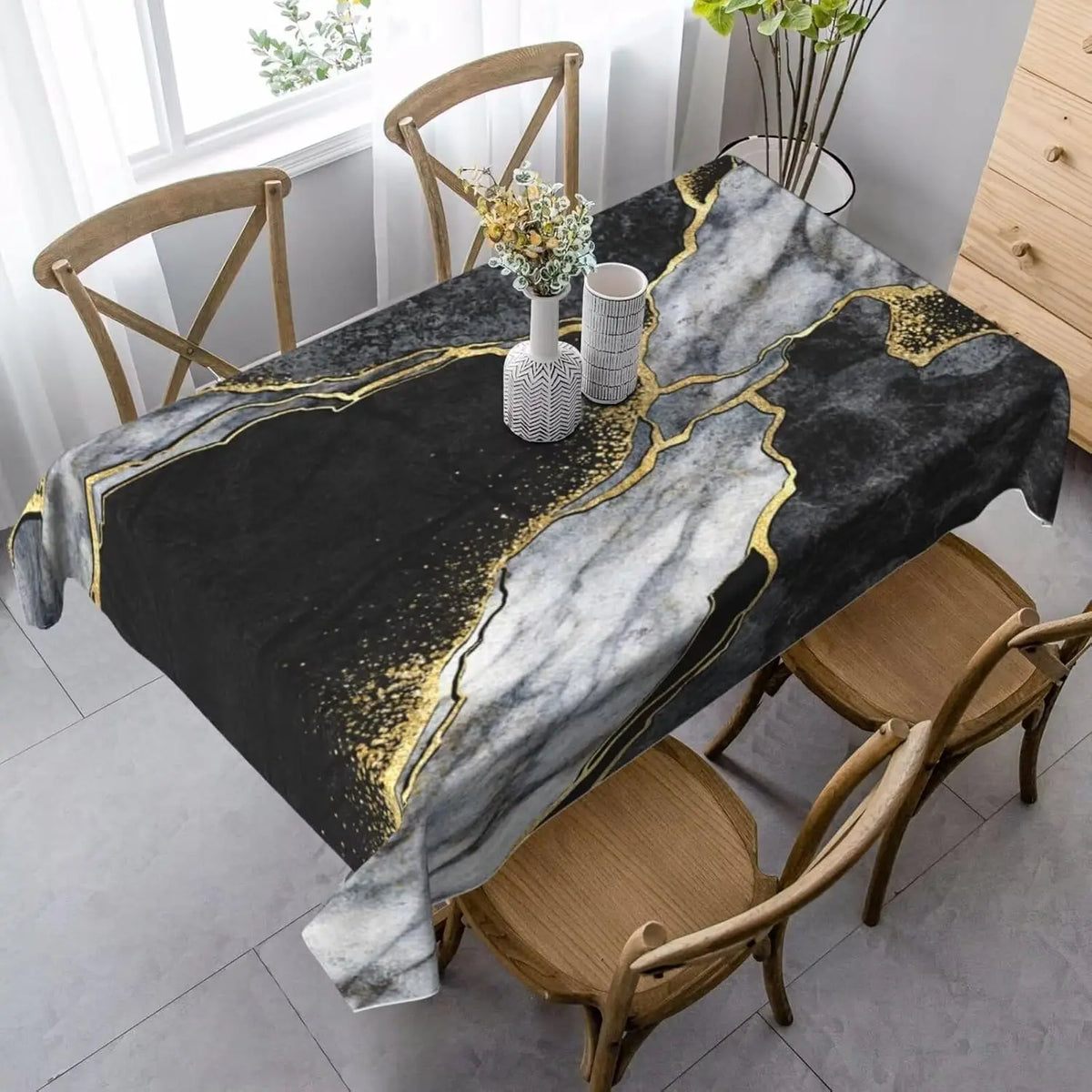 nappe marbre vert foncé doré moderne réutilisable polyestère table manger rectangle chez soi élégante