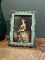 cadre photo vintage bleu clair alliage métal texture simili cuir opale baroque