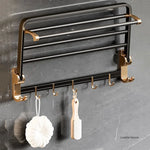 ensemble rangement salle bain noir doré moderne porte serviettes brosses savonnette clips élégant