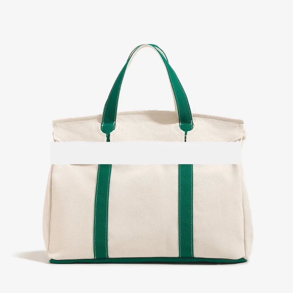sac main toile coton beige noir vert rose poignées détachables casual chic rivets anti
