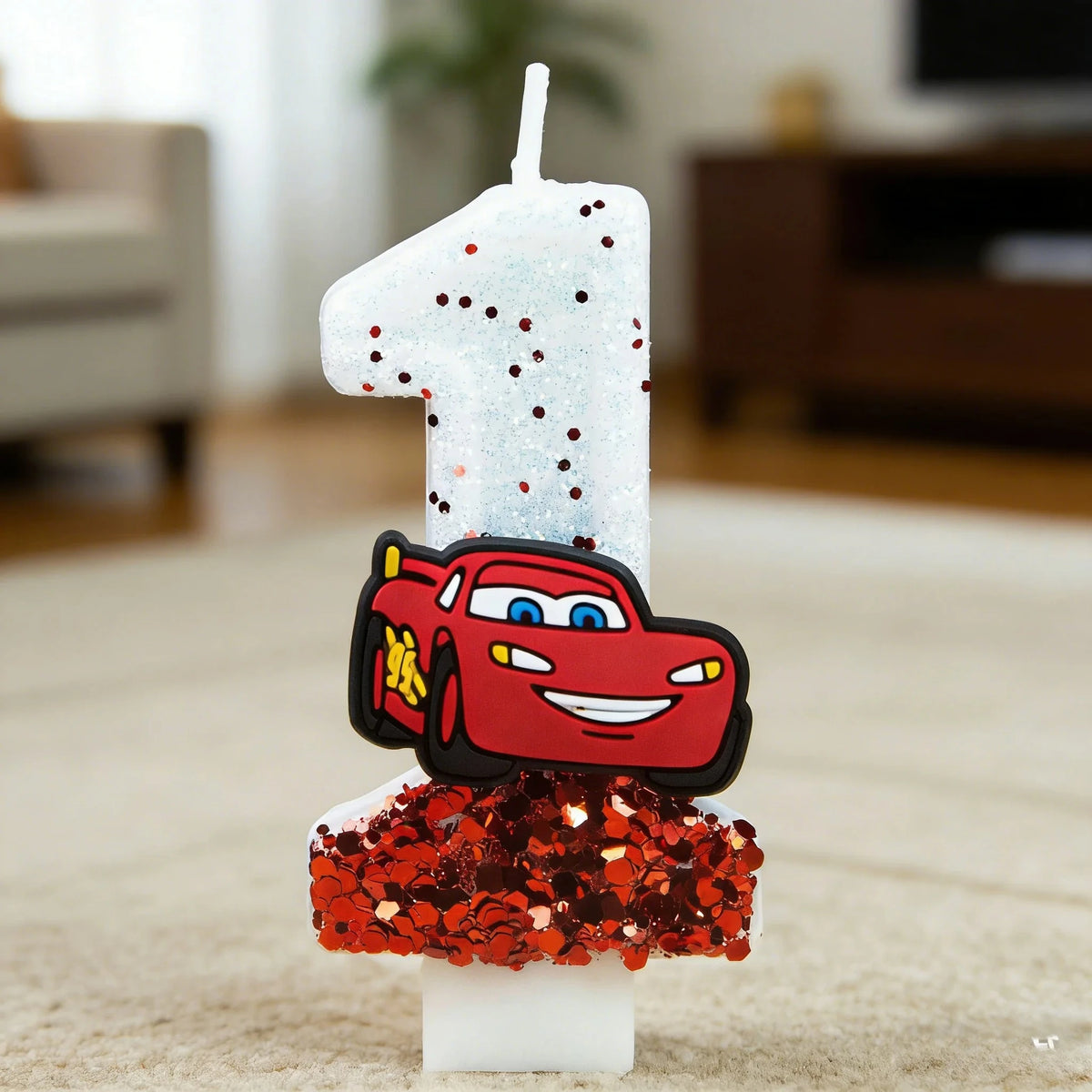 bougie numérique anniversaire lightning mcqueen disney glitter voiture forme chiffre blanc rouge