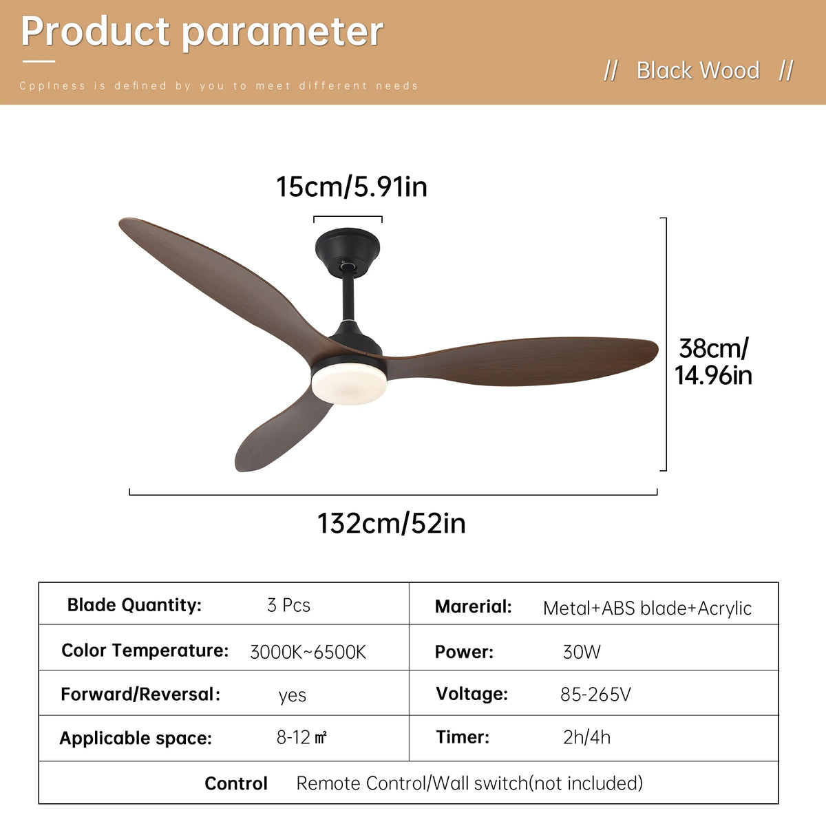 ventilateur led lumière télécommande blanc noir marron moderne traditionnelintérieurextérieur