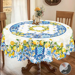 nappe imperméable motif floral citrons table d'été blanche verte extérieure mariage festives clips