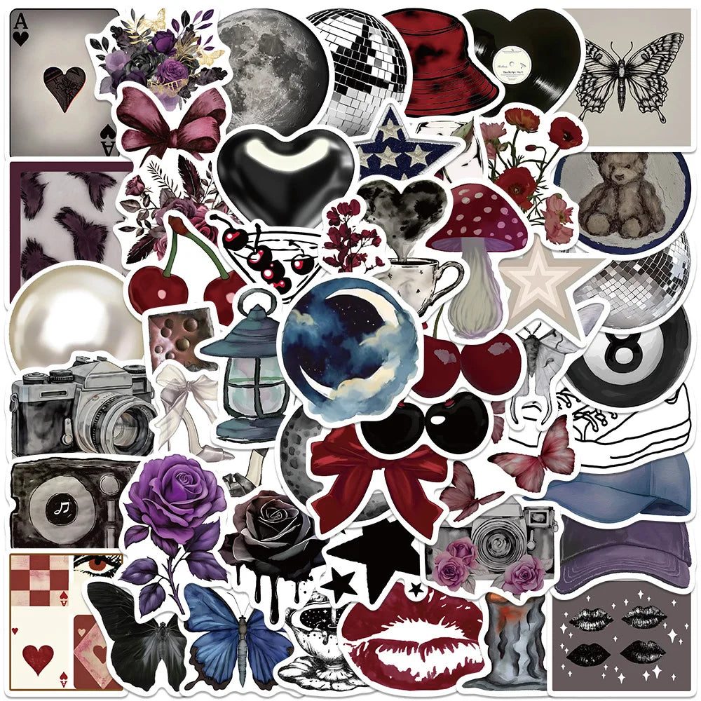 stickers vintage floral animalier géométrique abstrait photographique musical opaques adhésifs 50pièces scrapbooking bricolage