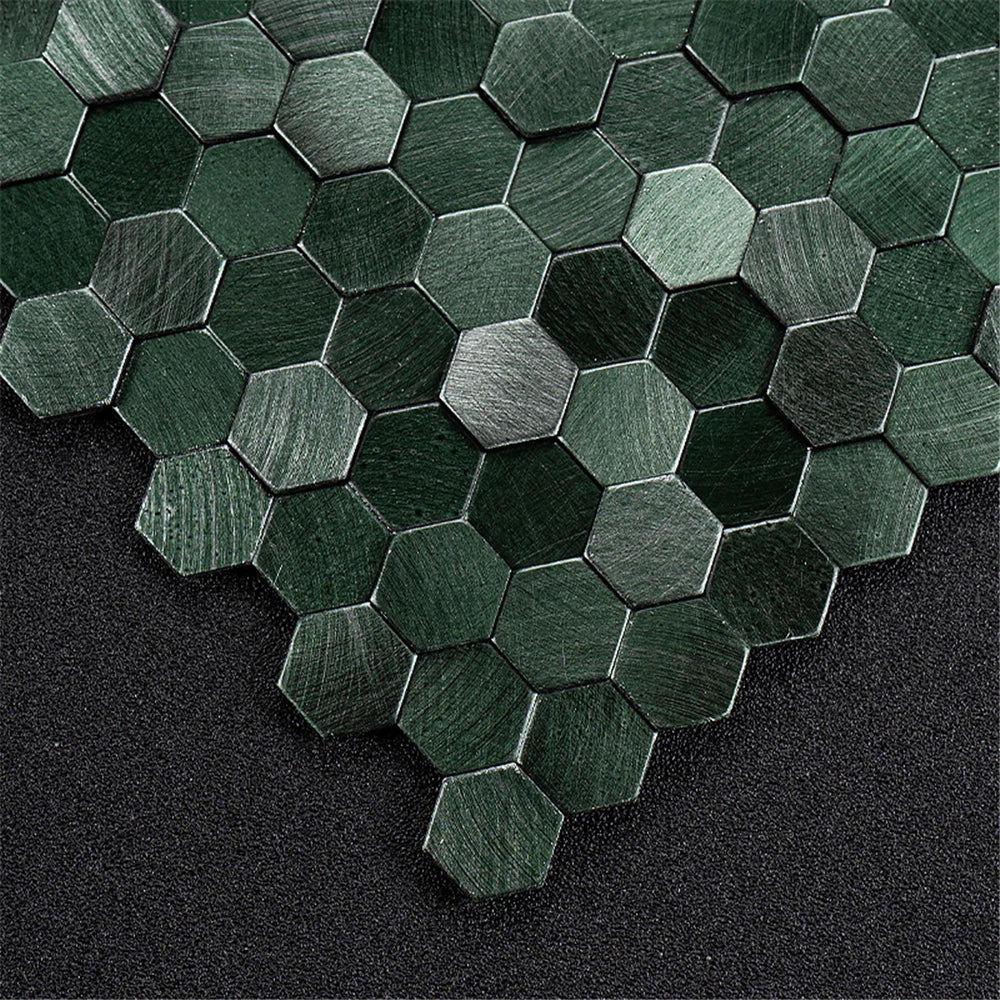 mosaïque murale 3d hexagonale métallique brossée moderne minimaliste vert marron gris beige autoadhésive
