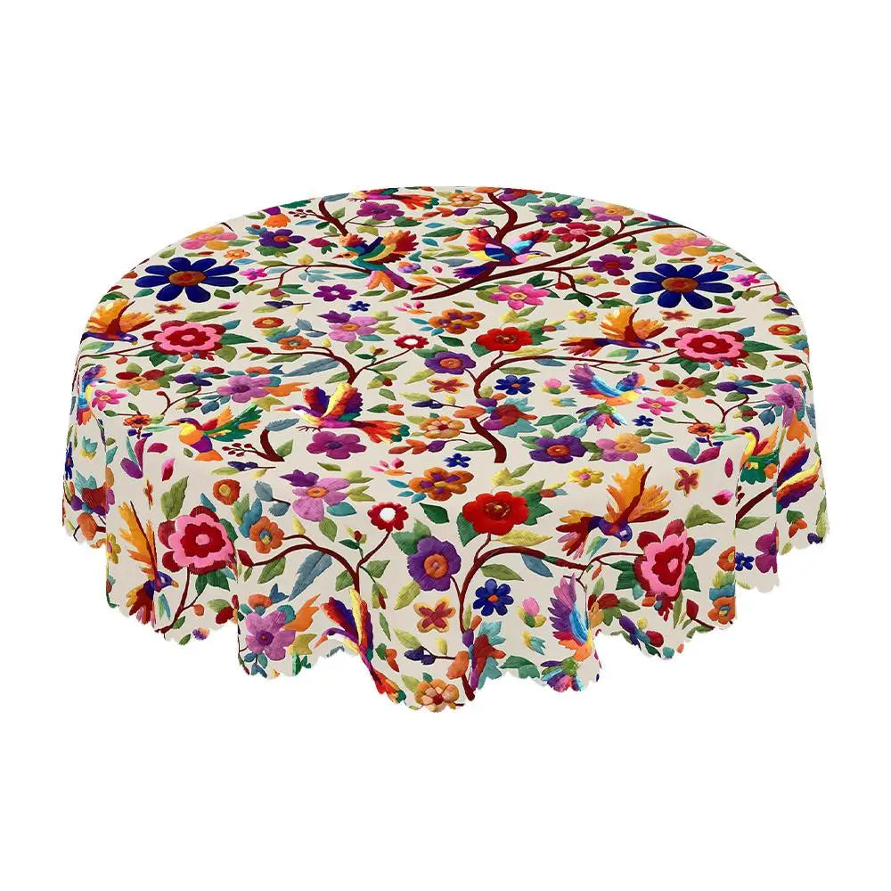 nappe multicolore ethnique fleurs oiseaux bordure dentelée imperméable extérieur mariage fête 152x220cm