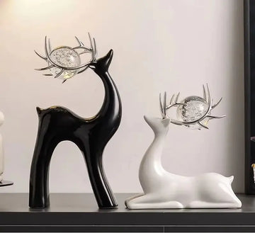 décoration intérieure statue cerf noir blanche ronds brillants moderne minimaliste