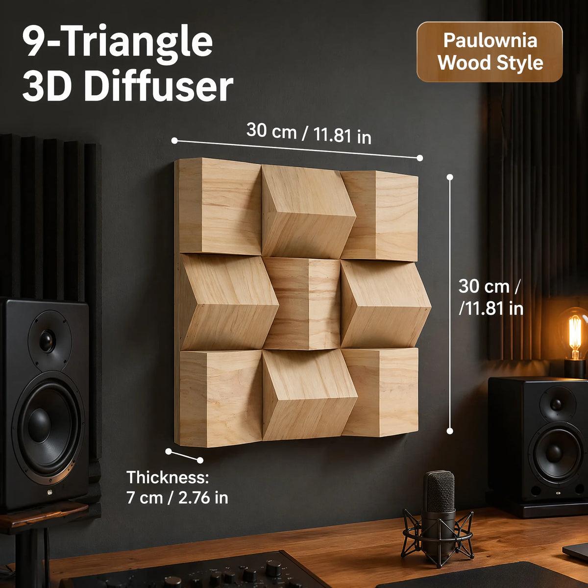 diffuseur acoustique bois moderne cubes relief 60cm 60cm opacité chambre cinema living room soundproofing