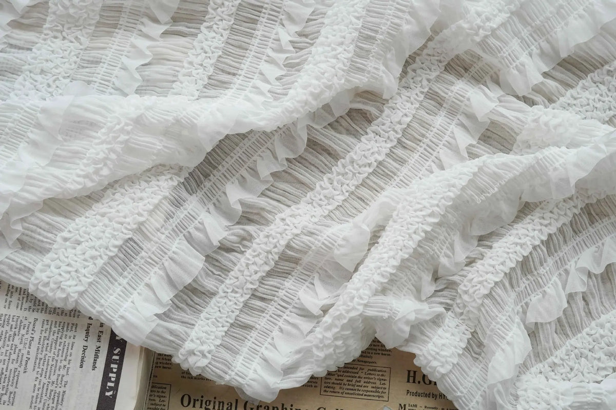 tissu mousseline rose blanc vintage romantique pli fronce dentelé occasion mariage 100 polyester