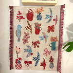 tapisserie artisanale motif animalier fleurs couleurs variées beige marron rouge verte bleue