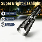 lampe torche led rechargeable zoom télescopique lumière intense mode réglable rainures antidérapantes noire moderne