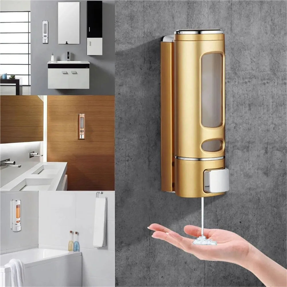 distributeur savon liquide noir or blanc moderne fixation murale bouton pression fenêtre niveau liquide