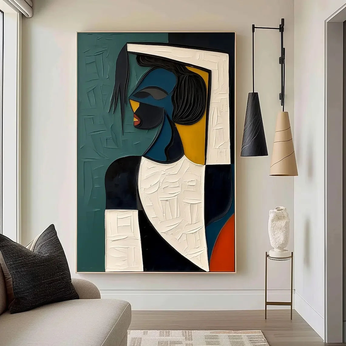 toile d'art abstraite bleu noir blanche paysage cerf silhouette contemporaine naturel réaliste classique professionnel