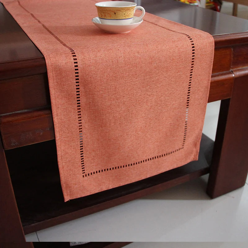 nappe table lin brodé gris foncé beige moderne décoration intérieure rustique 32x180cm 32x280cm assiettes