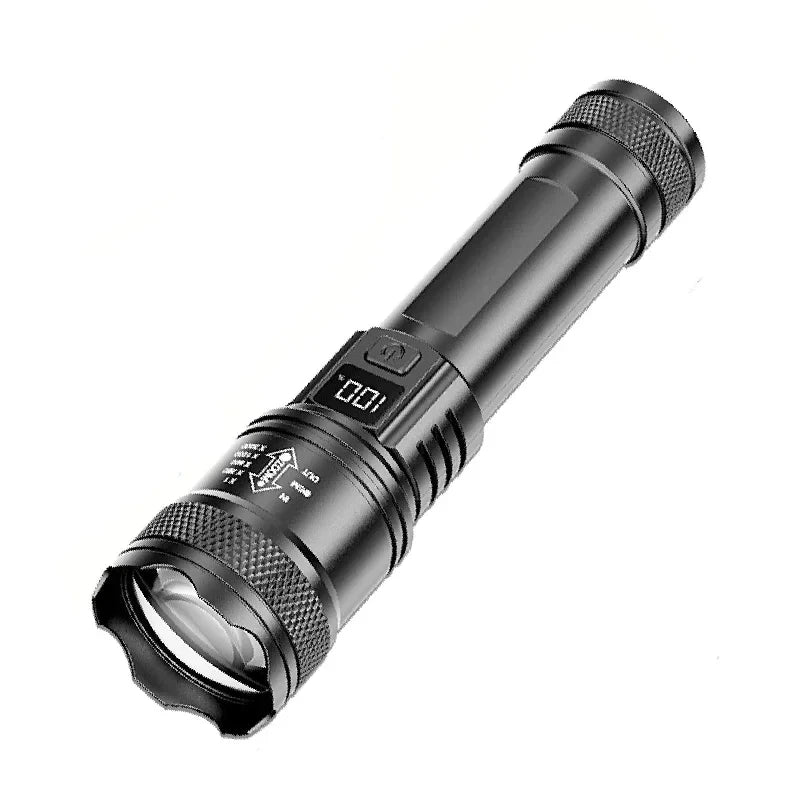lampe torchon rechargeable 20w led noire texturée modes éclairage camping pêche