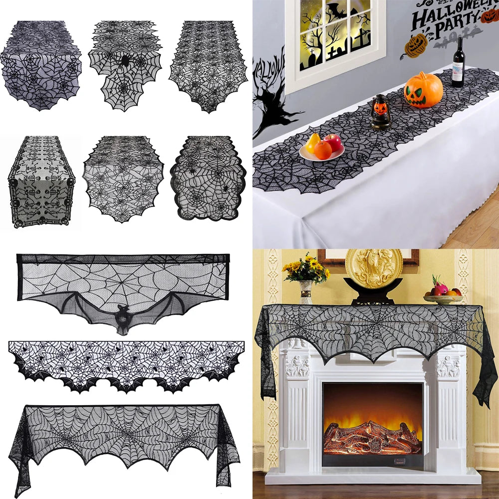 chemin table halloween noir toile araignee araignees etoiles gothique decoration table fête halloween