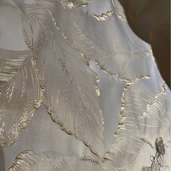 rideau polyester beige feuilles dorées classique opacité maison hospitalité océan