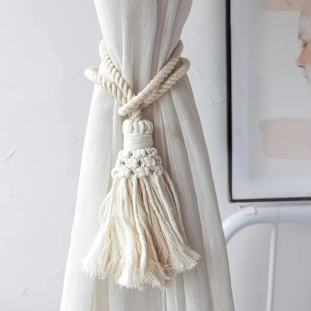 corde rideaux tressée boho chic blanc crème décorative intérieur coton polyester artisanal fixations textiles
