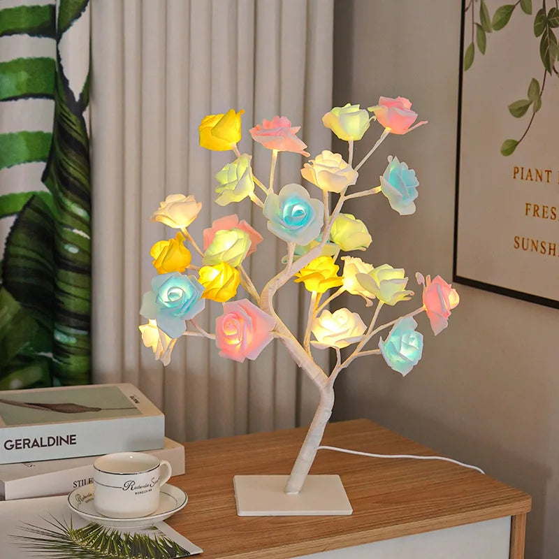 veilleuse arbre roses led rose jaune bleu blanc moderne chambre enfant camping festives adjustable