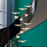 suspension oiseaux origami moderne oiseaux papier pliés beige clair chaînes dorées