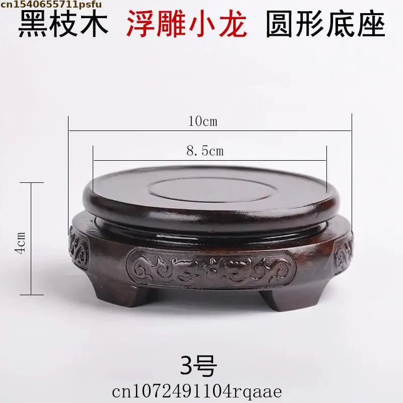 base bois sculptée décoration florale dragons marron artisanale traditionnelle stand objet maison