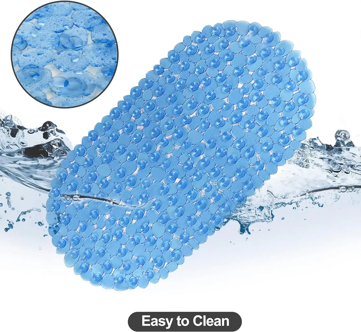 tapis bain bleu clair relief drainage moderne ventouses 24x16 pouces