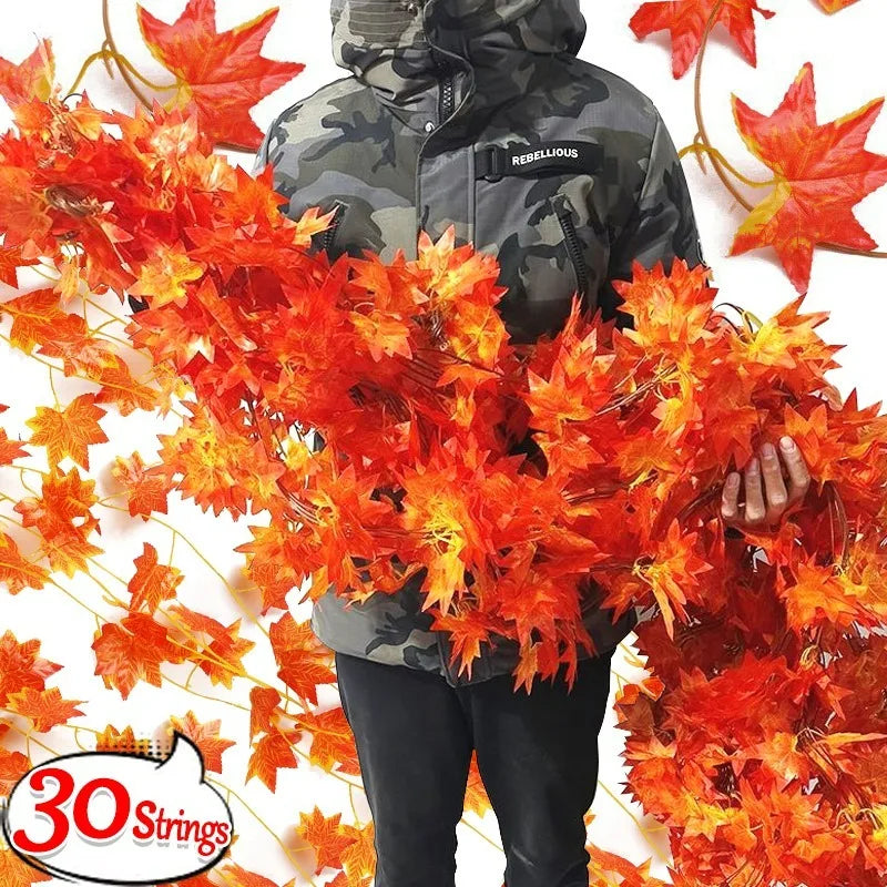 guirlande feuilles automnales maple orange rouge jaune extérieur naturelle clips decoration noel thanksgiving mariage