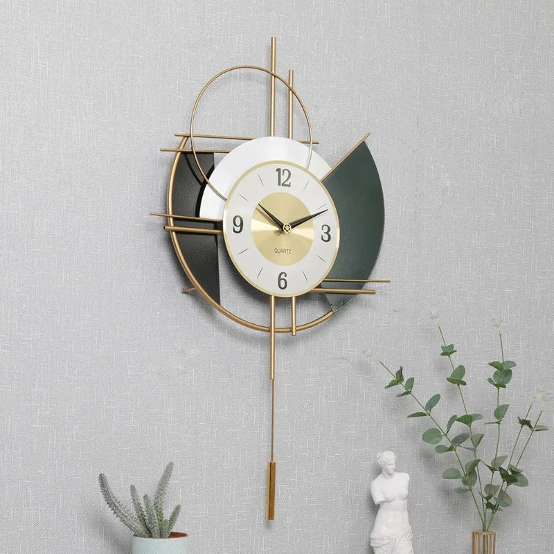 horloge murale moderne or blanc abstraite aiguille quartz métal salon unique