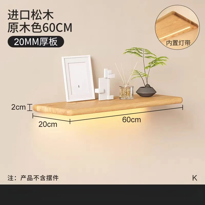 étagères murales bois naturel éclairage led storage moderne display plantes horloges