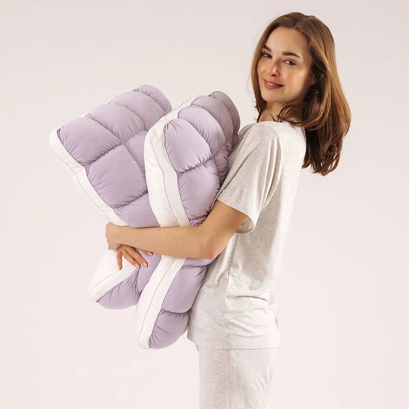 oreiller polyester coton quadrillé blanc rose gris bleu clair moderne élastique doux