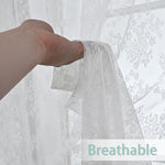 rideau broderie florale blanc transparent classique deux panneaux polyester coton moderne chambre salon