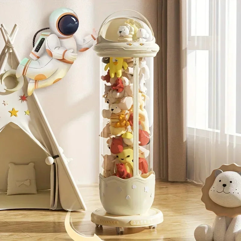 rangement jouets transparent capsule pliable moderne étoiles beige rose figurines poignée