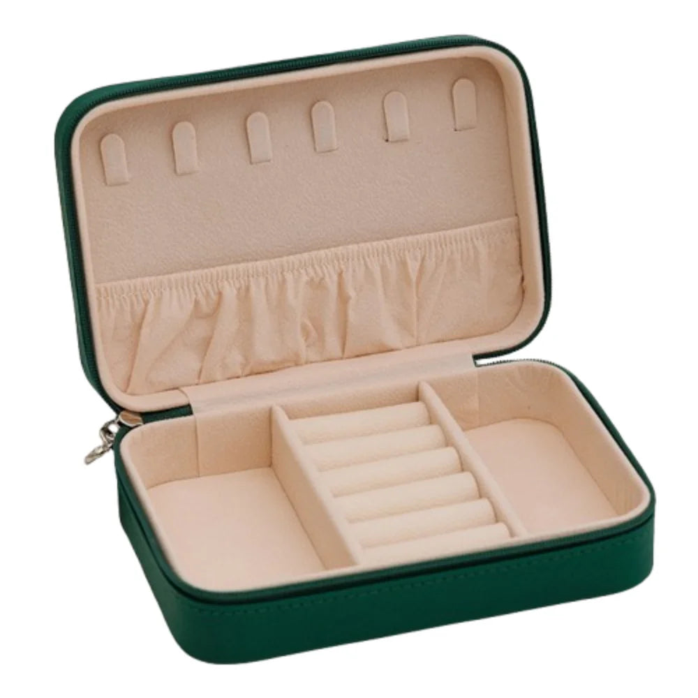 boîte bijoux velours moderne compartiments portable fermeture glissière noir vert beige