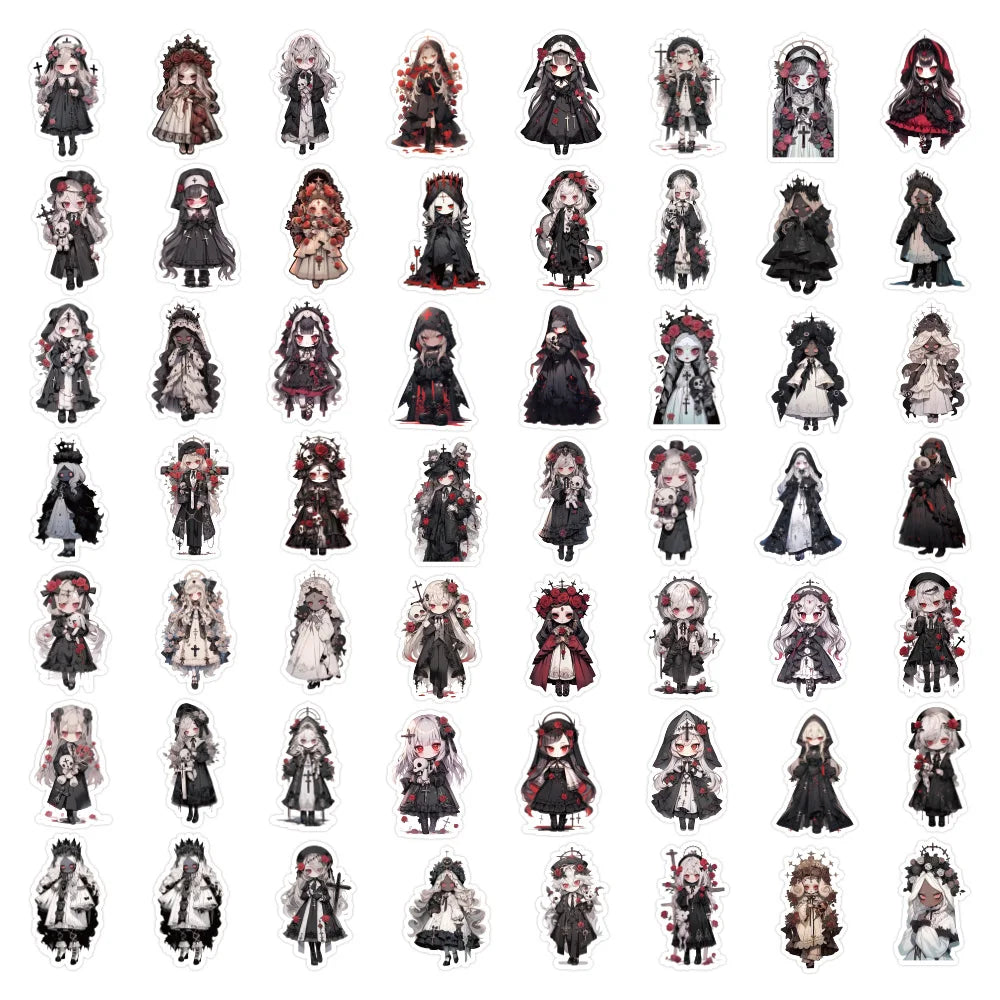 stickers autocollants gothiques dessin animé noir rouge blanc ornements croix art gothique anime personnages