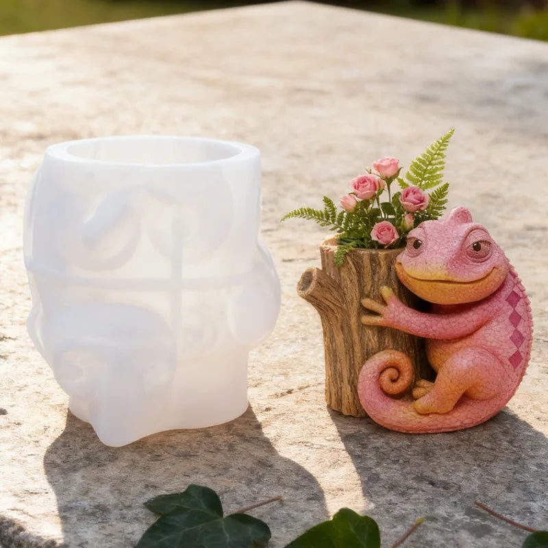 cache pot silicone forme lézard rose orange vert décoratif animalier succulente fleur artificielle