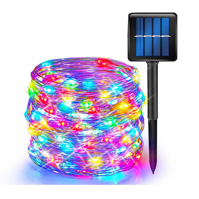 guirlande lumineuse solaire extérieure multicolore led jardin décoration patio terrasse imperméable mode nuit