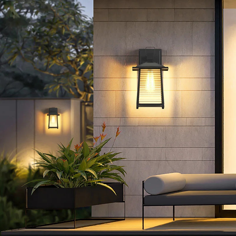 lampe murale moderne transparente rayures horizontales noir ip65 led éclairage extérieur balcon porte muriaux