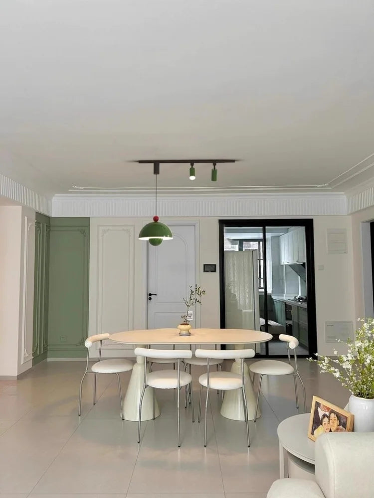 suspension lumineuse moderne vert beige rouge brillante câble suspendu minimaliste