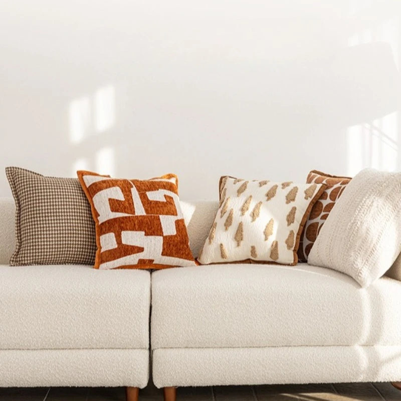 housse coussin polyester géométrique moderne marron blanc décoration canapé voiture