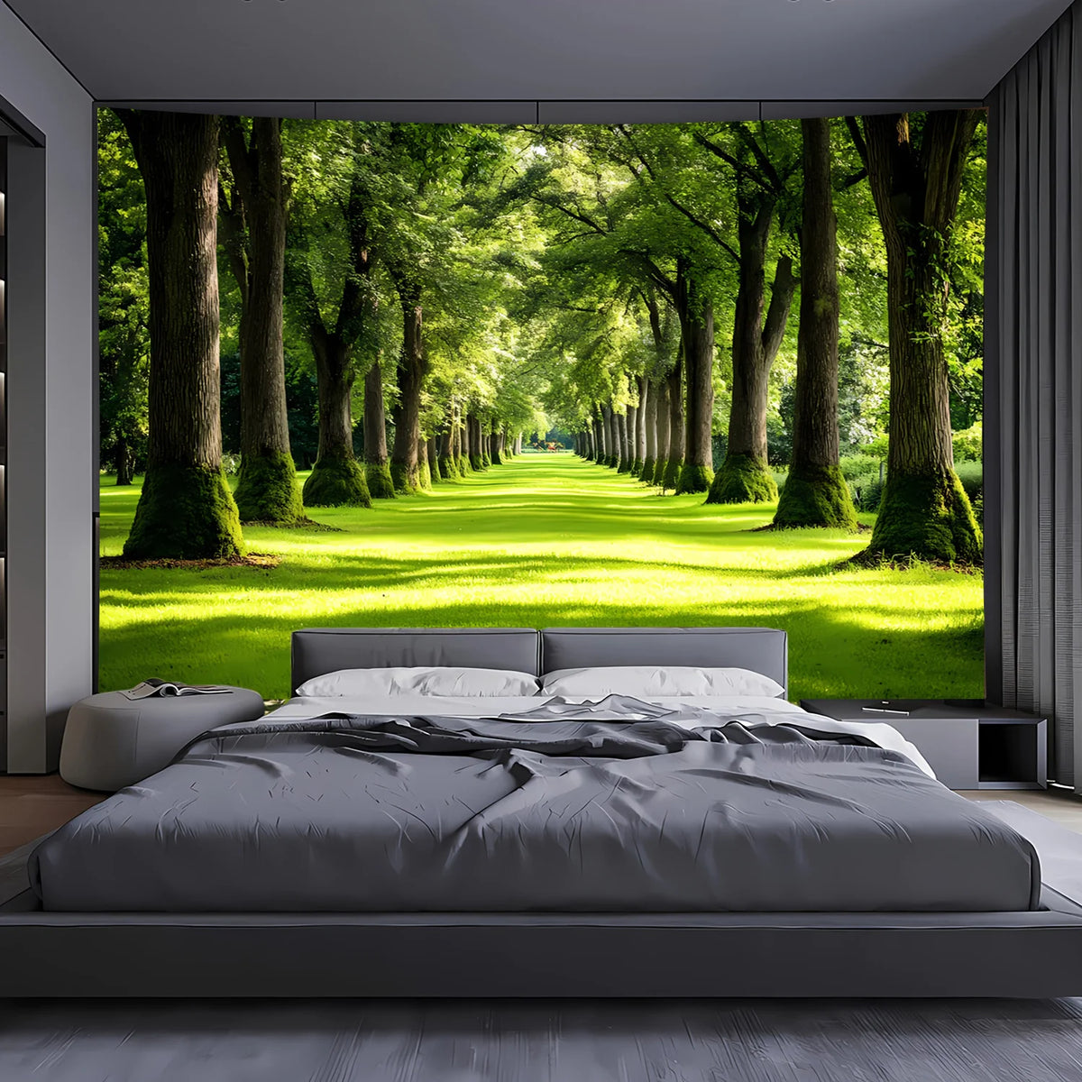 tapisserie paysage forêt adhésif vert clair moderne décoration chambre salon lint free colorfast