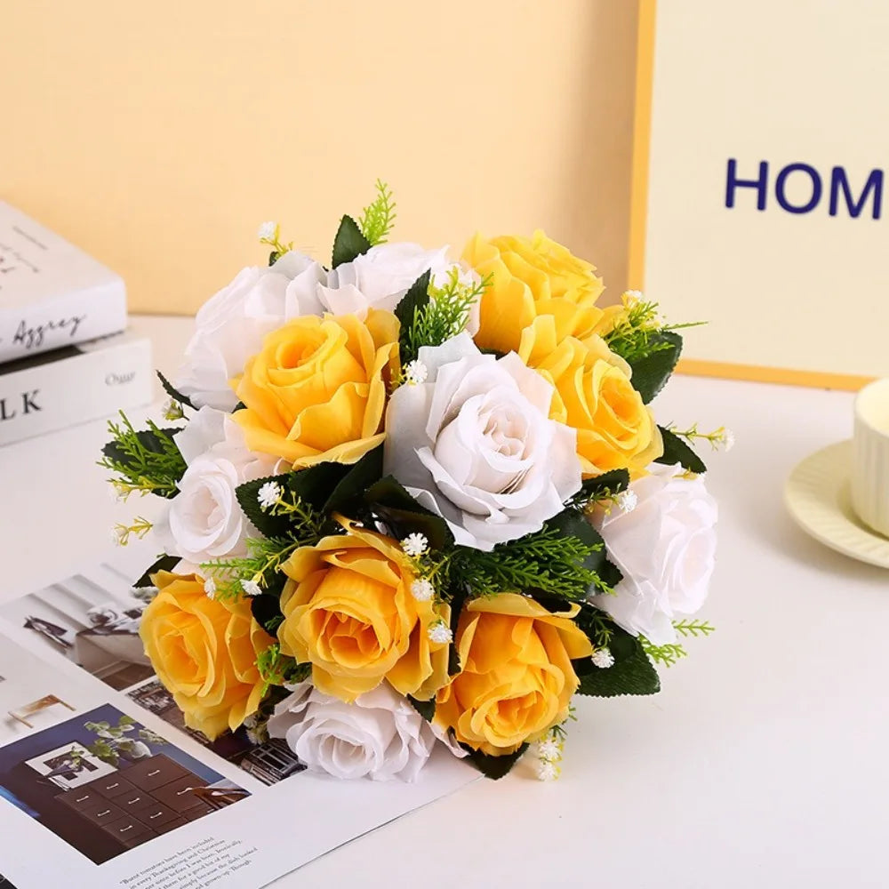 décoration mariage bouquet roses artificielles feuilles vertes anniversaire baby shower intérieur classique blanc rose