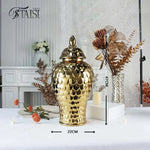vases décoratifs modernes or blanc argentés motifs ronds couvercles assortis