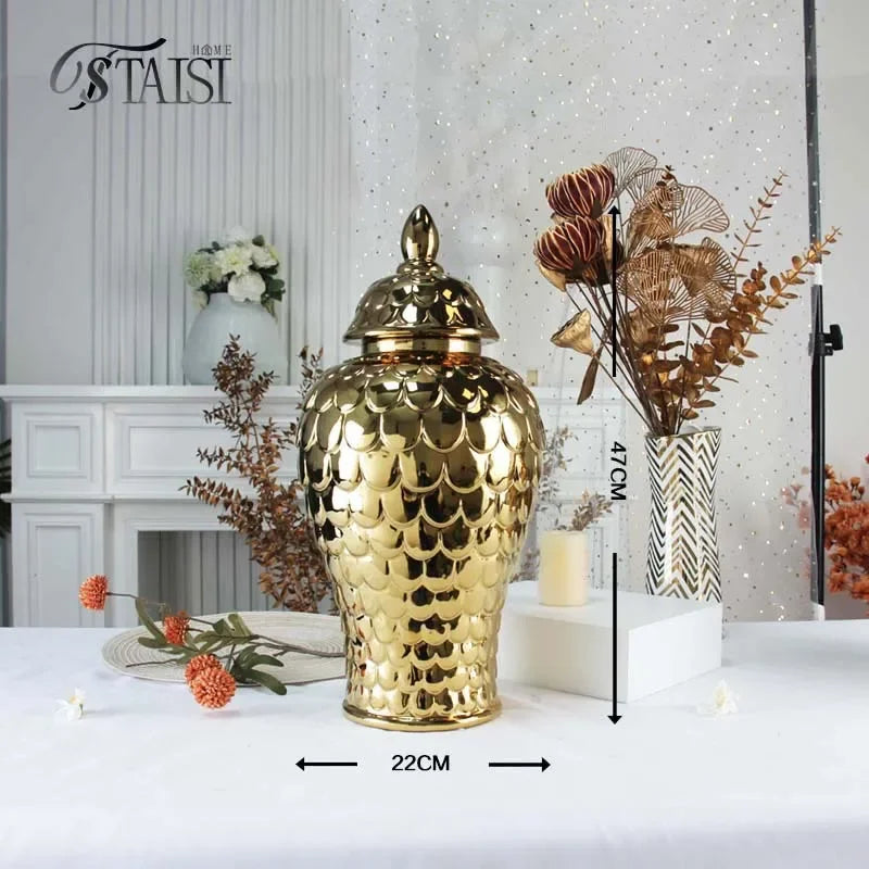 vases décoratifs modernes or blanc argentés motifs ronds couvercles assortis